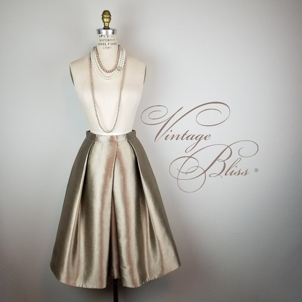 Tibi Box Pleated Midi Full A Line Skirt in Metallic Bronze Ladies Size 2